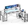 ThomP Scrivania per Computer 200 x 146 cm con Prese, Scrivania ad Angolo | LED; 7 cassetti in tessuto; Supporto monitor; Gestione dei cavi