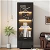 Merax Vetrina nera lucida, 40 x 50 x 160 cm, vetrina in vetro con LED e telecomando, vetrina con porta in acrilico, 3 ripiani in vetro, vetrina da collezione per soggiorno, armadio multifunzione