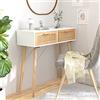 Rantry Tavolo Consolle Bianco 80x30x75cm Massello Pino Rattan Naturale, Tavolino da Salotto, Tavolinetto da Soggiorno, Tavolo per Ufficio Camera da Letto Giardino