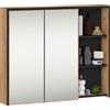 AKORD Mobile Bagno con Specchio VAMI 90 cm - Pensile Bagno Specchio Contenitore 2 Ante, 6 Ripiani - Spazioso - Robusti e Resistenti all'Umidità - 90x75x15 cm - Rovere Artigianale & Nero