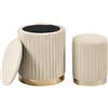 IlGruppone Set Di 2 Pouf Contenitore In Velluto Design Moderno Poggiapiedi,Sgabello Tondo con Coperchio Rimovibile e Seduta Imbottita Alta Densità Con Fascia In Metallo Capiente Storage Box (Beige2)