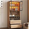Rosebibi Armadio da bagno, armadietto per liquori, vetrina con ante in vetro e illuminazione, 180 cm (naturale-2)