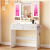 Dripex Tavolo da Trucco Specchio LED, 2 Vetrine RGB 5 Cassetti, Bianco 80cm