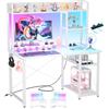 iSunirm Scrivania Gaming con Supporto per Monitor e Ripiano di Stoccaggio,Scrivania Computer con 2 Prese e 2 Porte USB,Scrivanie Moderne per Ufficio e Studio,120x50x75cm,Bianco