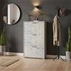 Dmora - Scarpiera Peonia, Mobile multiuso da ingresso con 3 ante a ribalta, Armadietto portascarpe a doppia profondità, 100% Made in Italy, 67x28h112 cm, Cemento e Azzurro