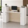 PREMTURE Banco di reception, grandi banchi con ripiani regolabili, bancone della reception, mobili da ufficio, colore legno e bianco, 180 x 60 x 110 cm, MDF, moderno ed elegante
