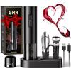GHB Cavatappi Elettrico per Vino 8 in 1 Apribottiglie Elettrico Ricaricabile con Base,Tagliacarte,Versatore,Tappo di Tenuta,Tappo per Vuoto Regalo per Uomo,Papà e Amanti del vino