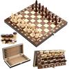 LCXCXY Scacchiera Magnetica in Legno,Scacchiere da Viaggio Fatti a Mano, Portatili e Pieghevole scacchiera professionale, 3 in 1 Scacchiera in Legno, per Bambini e Adulti Feste Attività di Famiglia(29x29cm).