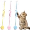 KADFEL 3 Pezzi Giocattolo per Gatti a Ventosa con Molla e Pon Pon, Ideale per Gioco Autonomo in Casa, per Gattini e Adulti (Giallo, Blu, Rosa)