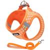 AIITLE Pettorina per cani di piccola taglia con guinzaglio, morbida rete traspirante, motivo scozzese e strisce riflettenti, ideale per allenamento, corsa e feste (S, arancione)