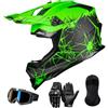 ILM Adulti Casco Moto Cross Uomo Donna Full Face con Occhiali Guanti Maschera Dirt Bike ATV Off Road Go Kart ECE22.06 DOT Modello WS-901,Nero Verde,M