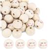 Barlone Palline di legno con viso da 20 mm, 50 pezzi di perline di legno con viso, sorridente viso con foro, teste di legno naturalmente rotonde per vermi della fortuna, gioielli fai da te