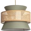 LEDKIA LIGHTING LEDKIA Lampada Sospensione Rattan e Tessuto Chulu Verde Cachi | Design Contemporaneo | IP20 per Interni | Facile Installazione | E27 Max 40W, Verde Cachi, 1750x400 mm