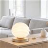 Licht-Erlebnisse Lampada da tavolo vetro sfera rigata, bianco e oro, E27, Ø 32 x H 28 cm | Ø 32 x H 28 cm, sfera in vetro bianco satinato rigato, base in metallo oro, 1x E27 max. 40 W, interruttore a filo, IP20