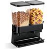 EQULIUS Set di 2 dispenser per cereali, doppio dispenser per alimenti da 3 l, in plastica, per noci, fagioli, cereali, caramelle, colore nero, 36 x 29 x 14 cm