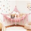 AUAUY Amaca Porta Peluche, Boho Giocattoli Rete Porta con Ganci-Rosa | con Nappe, Mensola Angolare Sospesa, per Riporre, Oggetti, Decorare