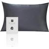 RUIPTSKE Natural Silk Federa, ipoallergenico, 22momme, 100% Seta, 600 Filati, con a Scomparsa Cerniera (Dark Grey, 50x66cm)