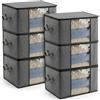 QWORK® Set di 6 Scatole per Vestiti 60L, 55 * 35 * 32 cm - Organizer Armadio Pieghevoli con Finestre Trasparenti, Contenitori Grigi in Tessuto Traspirante per Indumenti, Coperte, Biancheria
