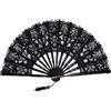Anlising Ventaglio in Pizzo Nero - Elegante Pieghevole a Mano per Matrimonio, Carnevale, Festa - Stile Vintage