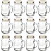 Bormioli Rocco Bormioli Quattro Stagioni - 12 bicchieri con manico, 415 ml, in vetro decorativo per servire limonata, tè freddo, liquori, frullati proteici, grazie al coperchio, protetti da insetti, barattoli in