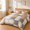 Homebliss Set Copripiumino 260x240 + 50x80 2PCS, Quadri Beige e Tortora | Sacco copripiumino in microfibra spazzolata con federe 50x80 coordinate, cinque misure dal singolo al matrimoniale grande