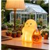 Dongcill Decorazione di Halloween con zucca fantasma, luce notturna, fantasma luminoso in resina con zucca, figure fantasma decorative di Halloween, a batteria, lampada fantasma decorativa