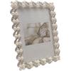 Xshelley Pearl - Cornice portafoto in metallo, 5 x 7 pollici, placcata in argento con vetro ad alta definizione, perline intarsiate con bianco galvanico lucido argento lega di zinco