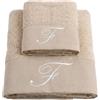 Generico Set 2 Asciugamani Bagno Personalizzati con Lettera Iniziale Ricamata - 1 Asciugamano Viso + 1 Ospite - 100% Spugna di Cotone Alta Qualità - Idea Regalo Elegante (Tortora, F)