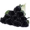 LEUCHTAMOR 10 rose artificiali in seta finta, stelo singolo, realistiche, bouquet di rose per fai da te, fiori finti per decorazioni per la casa, matrimoni, bouquet da giardino, colore: nero