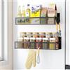 Miyawell Portaspezie magnetico per frigorifero, set da 2 ripiani magnetici, organizer per frigorifero con 4 ganci mobili, per organizzazione e stoccaggio, metallo e nero