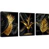 FajerminArt 3 Pcs Quadri Moderni Grande Stampa su Tela Con Cornice Foglia di Nero e Oro pittura su tela poster Decorazione Murale Soggiorno Camera da letto 120x60cm(40x60cmx3)