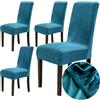 Chickwin Coprisedie con Schienale Elasticzzato, Velluto Moderno Tinta Unita Protettiva Coprisedile Sala da Pranzo Hotel Cerimonia Banchetto Lavabile Wedding Party Decor (4 Pezzi,Blu verde)