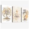 HALFLEMART 3 Pcs Albero della vita Yin Yang Stampa su tela Con Cornice Buddismo Zen Fiore di Loto Beige Pittura Quadri su tela Quadri Moderni Camera da Letto Soggiorno Decorazioni Murale 150x70cm(20"x28"x3pcs)