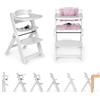 Ms BabyWorld Seggiolone PIEGHEVOLE Full per bambini in legno, completamente pieghevole, evolutivo, seggiolone, ergonomico, regolabile, sicuro, (Bianco/Rosa)