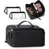 Prite Set 3 Borse Trucco Viaggio Femminile Con 2 Sacchetti TPU Trasparenti | Borsa Toeletta, Tre Scomparti, Scomparto Portapennelli Trucco, Idrorepellente, Posizionamento Piatto, Pelle Sintetica Venata