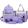 Ergocar Moda Impermeabile 5 in 1 Zaino Scuola Elementare Bambina con Borsa Tote, Astuccio, Portamonete, Borsa da Scuola Set, Zainetto Studenti Adolescente, Zaino PC Portatile 14-In, Viola