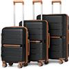 British Traveller Set Valigie 3 Pezzi PP Leggero TSA 56/66/76cm Nero | Soluzione Completa Per Ogni Viaggio, Tre Misure Versatili Per Famiglie E Coppie Con Spazio Pratico E Organizzato