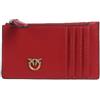 Pinko Portacarte Airone in Pelle Rossa con Zip, 13x8 cm | 5 Slot per Carte, Scomparto Portamonete, 100% Pelle, Donna