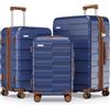 Vipbox Set 3 Valigie Rigide Espandibili Policarbonato Leggere Set Trolley da Viaggio Resistenti con Serratura TSA e 4 Ruote (Blu-Marrone, Set Valigie)