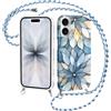Kilbnom Fiori Cover con Cordino per iPhone 17, Aesthetic Frammenti Disegni Motivo, Morbido Silicone Custodia Protettiva Antiurto Case con Tracolla Corda Laccetto per iPhone 17 6,3, Blu