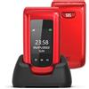 CHAKEYAKE Cellulare per Anziani con Tasti Grandi, Display Doppio 2.4'' + 1.77'', Telefono Senior con Tasto SOS, Volume Alto, Base di Ricarica, Fotocamera, Sbloccato, Rosso