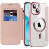 SIYOPINPFY Cover Magnetica per iPhone 13, Slot per Scheda, Rosa JD | Compatibile con MagSafe , Protezione Fotocamera , RFID Blocking , Custodia a Portafoglio in Pelle PU , Retro Trasparente Case