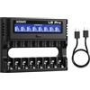 XTAR L8 Pro - Caricabatterie intelligente a 8 slot per AA AAA1.5V Li-ion e 1.2V Ni-MH, con modalità di aggiornamento per far rivivere vecchie batterie, caricatore rapido multi-tipo C indipendente LCD
