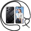 ISOI Cover con Cordino per Xiaomi Redmi 12, Custodia Trasparente con Collana Tracolla Laccio Collo Ultra Sottile Morbido TPU Silicone Antiurto AntiGraffio Antiscivolo Case, Nero