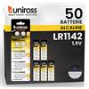 Uniross Batterie AG12 LR1142 LR43 Pile a Bottone per Orologi Termometri Digitali Giocattoli Uniross Pile Alcaline Piccole Sottili a Lunga Durata da 1,5V - 50 Batterie