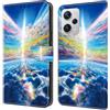 Bnvdfre Custodia a portafoglio per Xiaomi Redmi Note 13 Pro 5G / Poco X6 5G, in pelle PU, magnetica, antiurto, con scomparto per carte di credito, in silicone, con motivo, cielo colorato