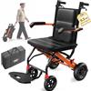 VOCIC U42 Sedia a Rotelle Pieghevole 2in1 con Deambulatore | Carrozzina leggera 9.35KG fino a 110KG, freno autobloccante, ruote honeycomb, trolley retrattile, alluminio|Arancione Sole