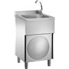 Ristotecno Lavamani in acciaio inox su mobile con porta e comando a leva calda/fredda. Cm. 50x50x85H.