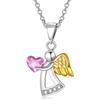 AOBOCO Collana Angelo Custode Collana con ciondolo Angelo in argento Sterling 925 con cristalli, regali di battesimo, comunione e compleanno per ragazze e bambini (rosa)