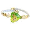 VENEZIA CLASSICA - Bracciale da Donna con Cuore in Vetro di Murano Originale e vera pelle Toscana, Collezione Tuscany, con foglia in argento e oro 24kt, Made in Italy certificato (verde acido)